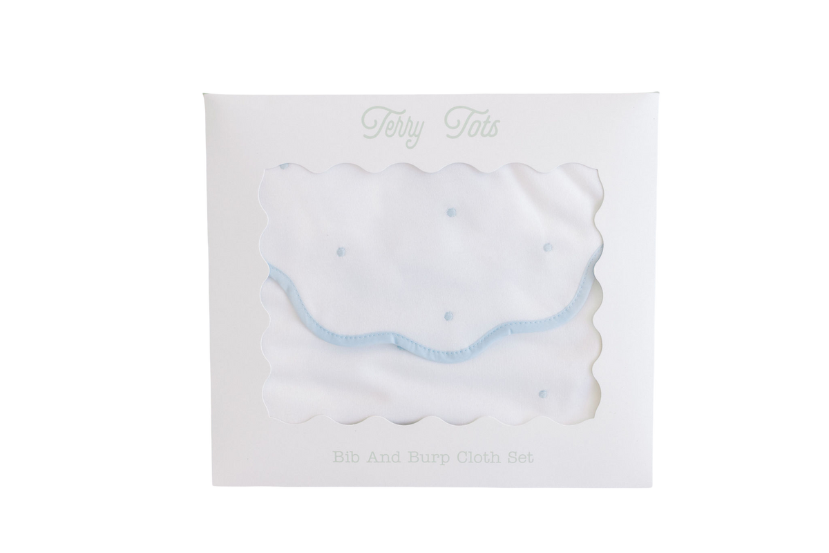 Bib & Burp Set - Blue Embroidered Dots