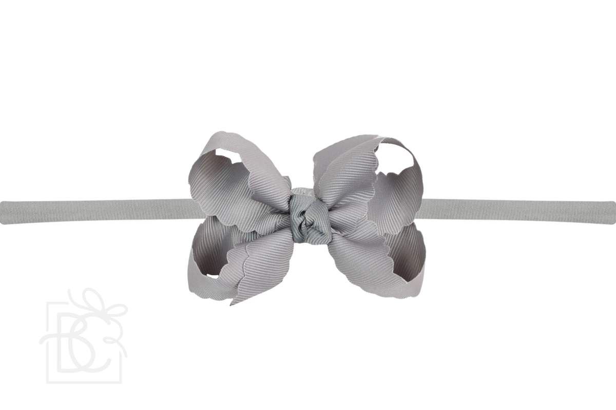 1/4" Nylon Pantyhose Headband w/ Scalloped Edge Bow