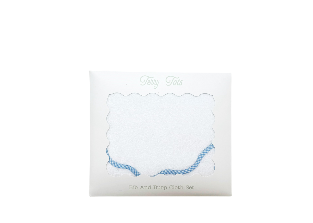 Bib & Burp Set - Blue Gingham Scalloped Edge