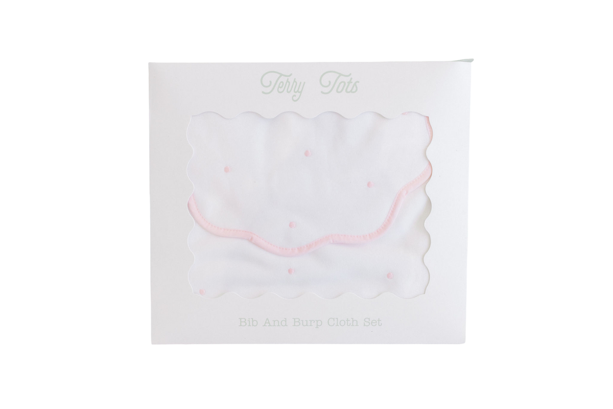 Bib & Burp Set - Pink Embroidered Dots