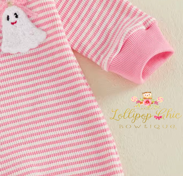 Baby Girl Ghost Bow Embordered Halloween Jumpsuit Onesie