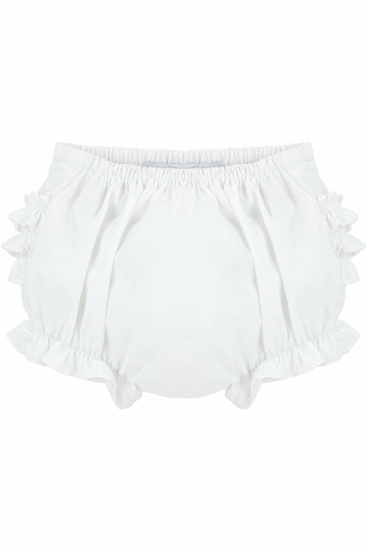 40019-Baby Girls Ruffle Diaper Covers - White Bloomers