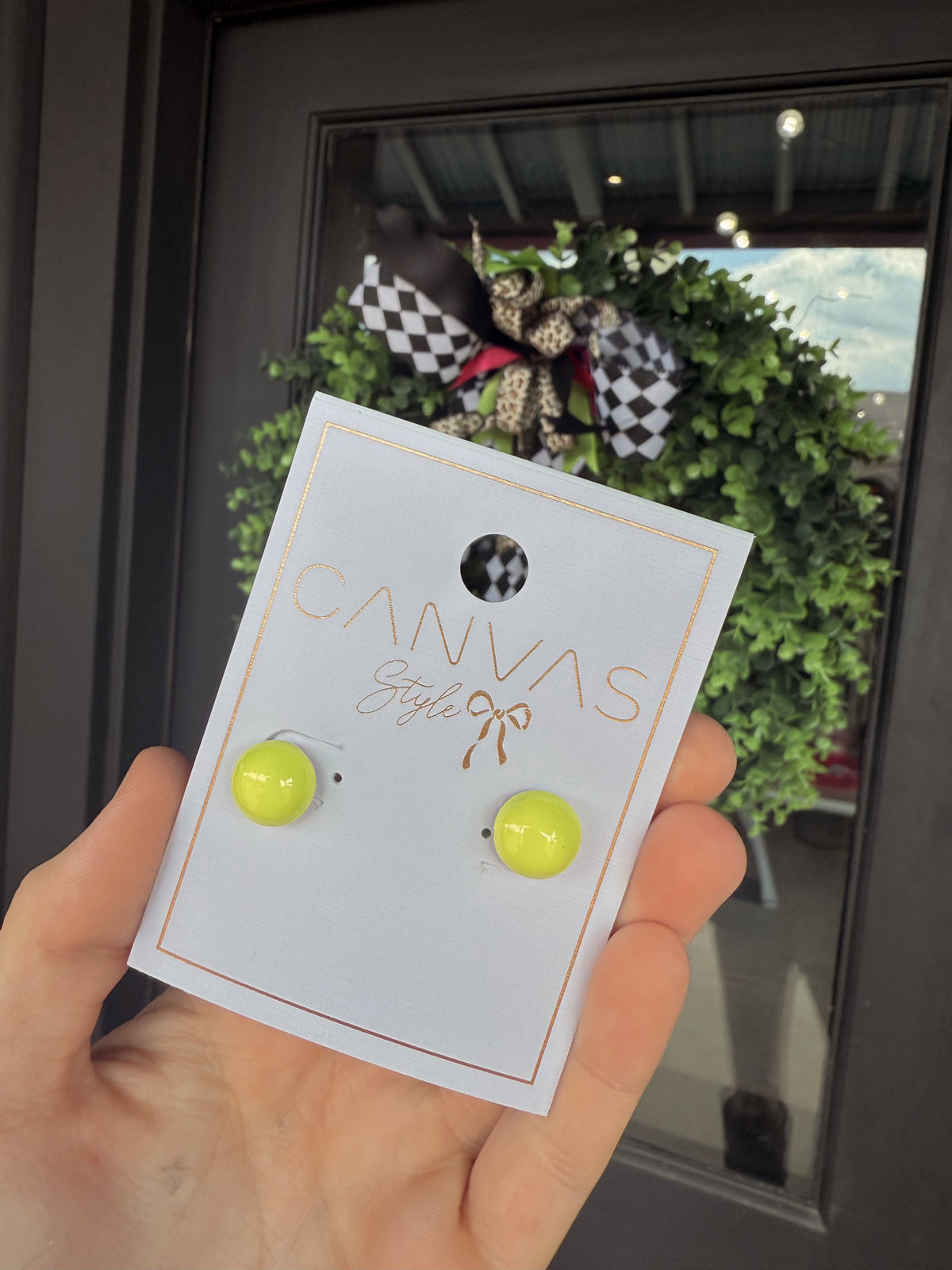 Neiman Coated Enamel Stud Earrings - Neon Yellow