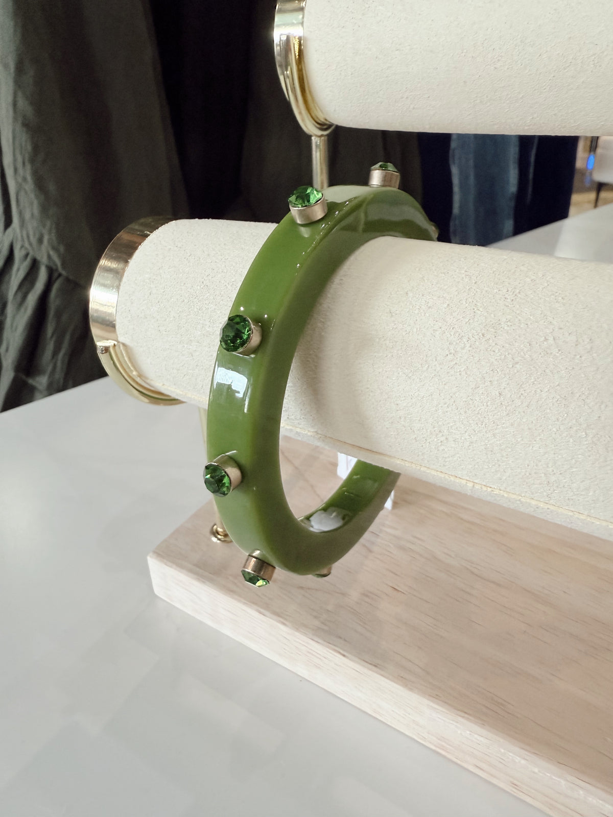 Resin and Rhinestone Bangle - Lime Green