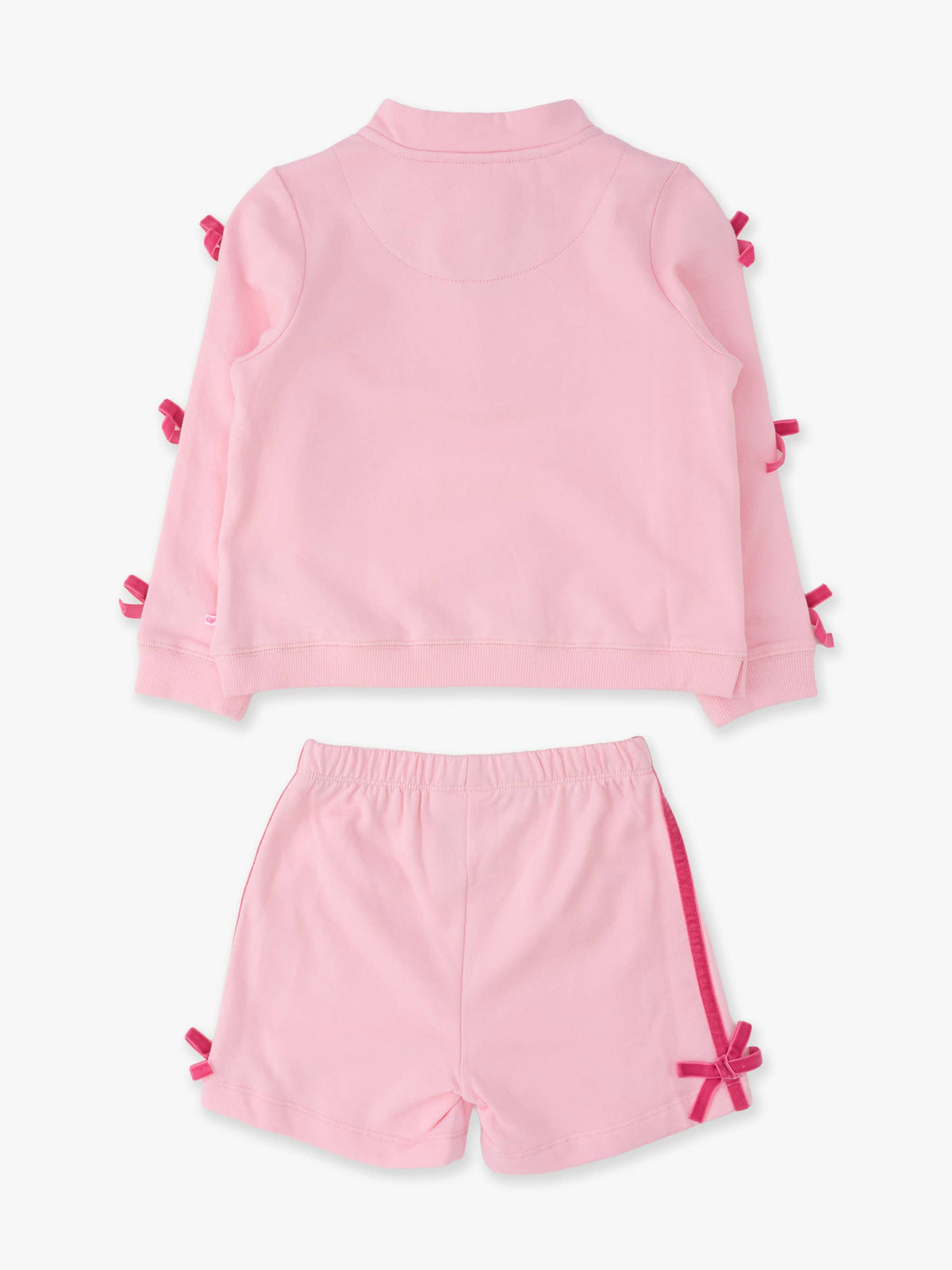 Girls Pink Fleece Bow Quarter Zip & Shorts Set