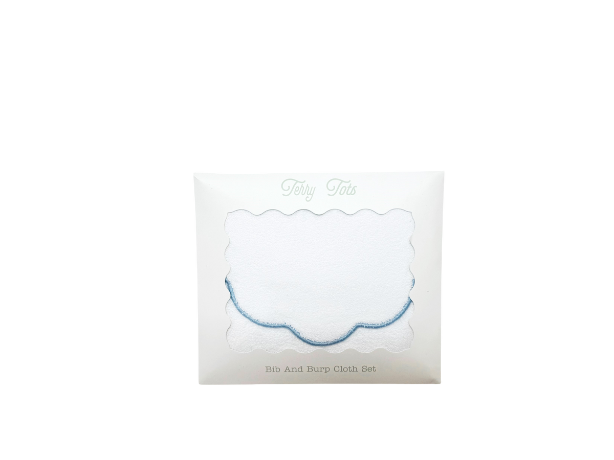 Bib & Burp Set - Blue Solid Scalloped Edge
