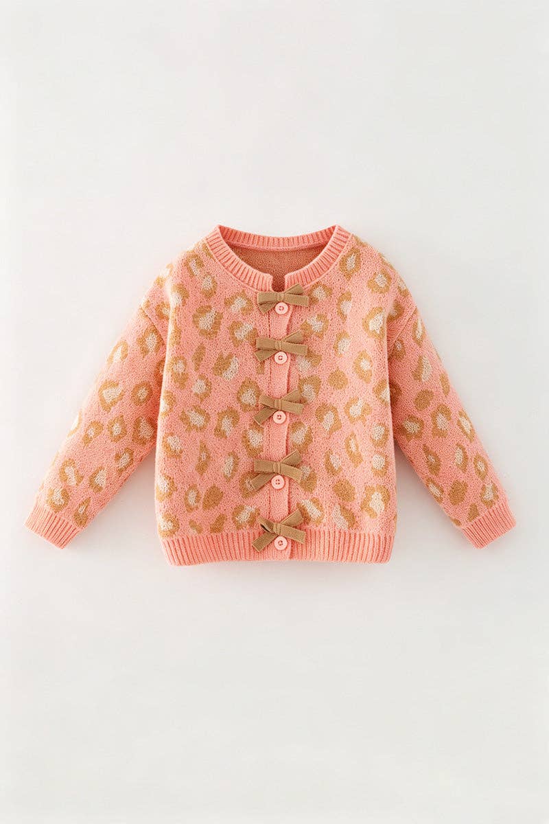 Coral animal print sweater w/front bows