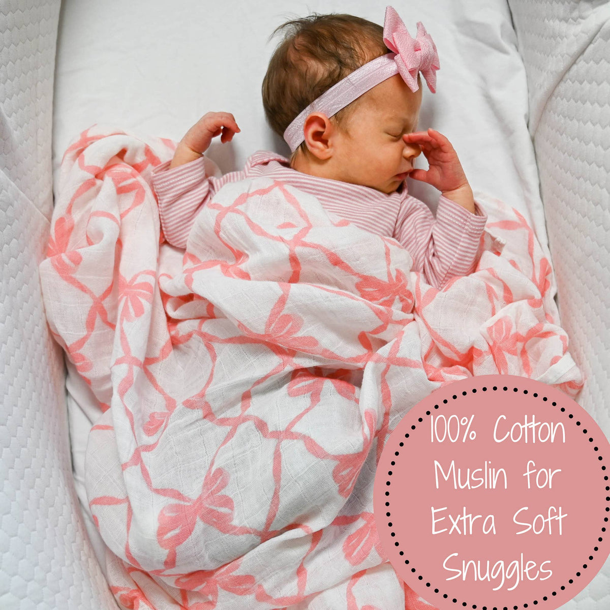Baby Muslin Swaddle Blanket 47x47 Beautiful Bows