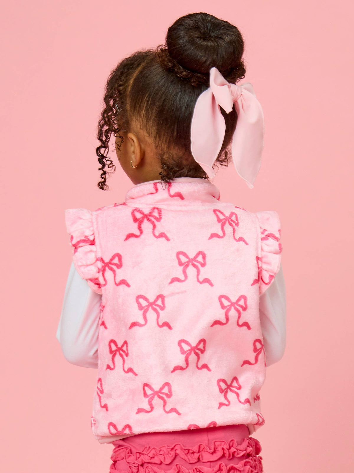 Girls Hot Pink Bows Ruffle Marshmallow Fleece Vest