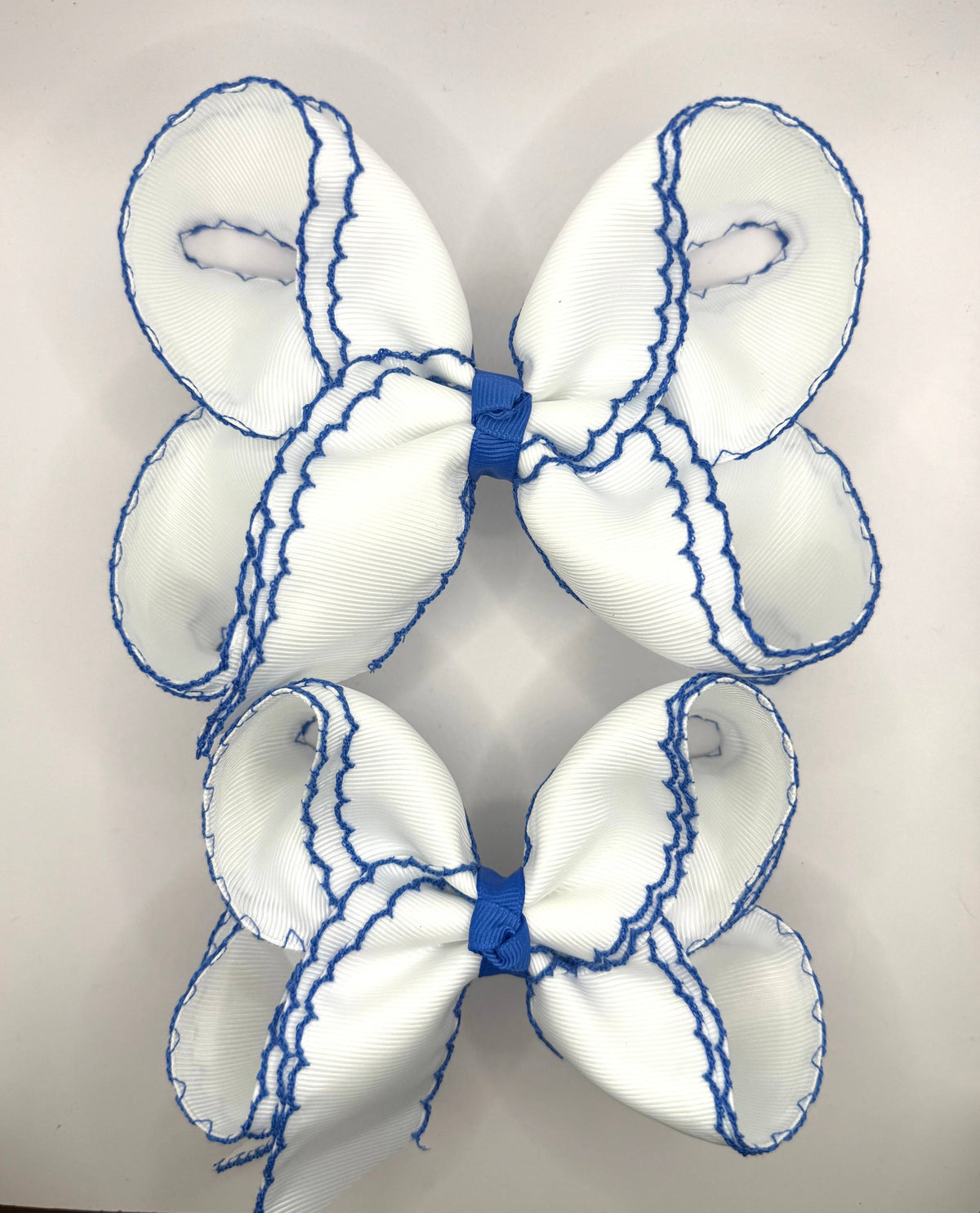 Blue & White Double Moonstitch Bow