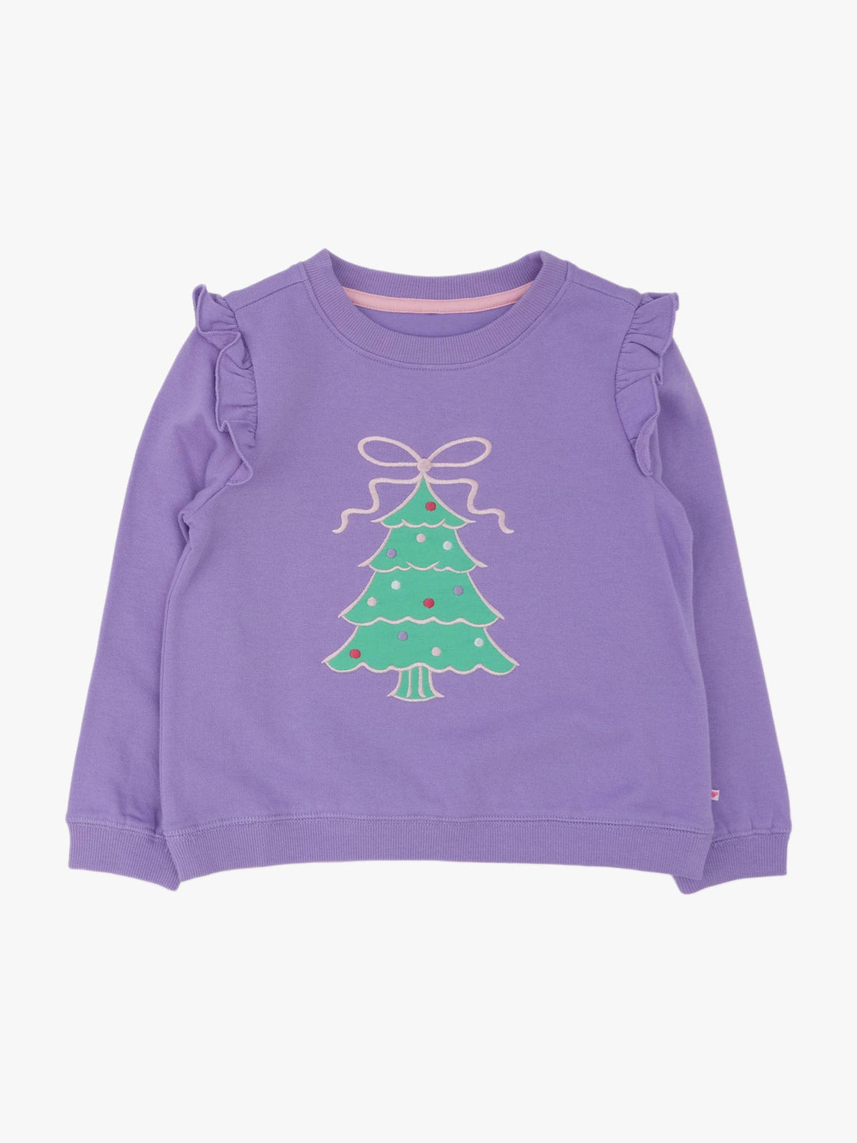 Girls Purple Christmas Tree Applique Flutter Sweatshirt