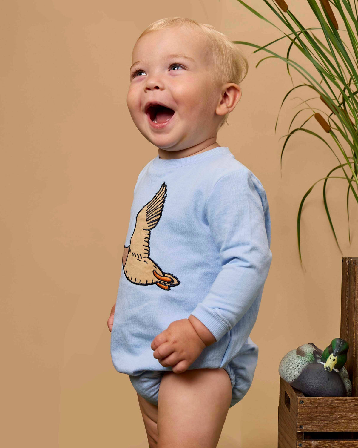 Baby Mallard Skies Applique Sweatshirt Bubble Romper