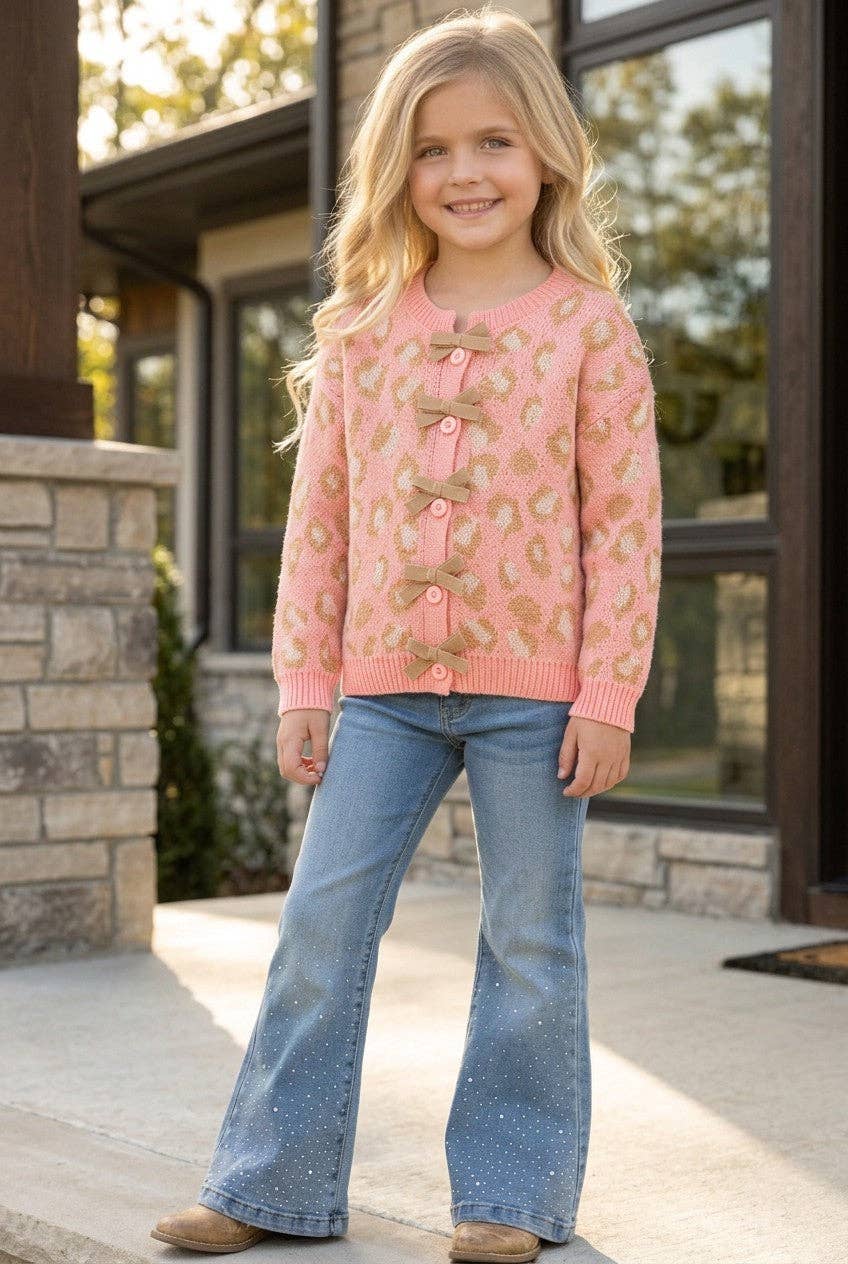 Coral animal print sweater w/front bows