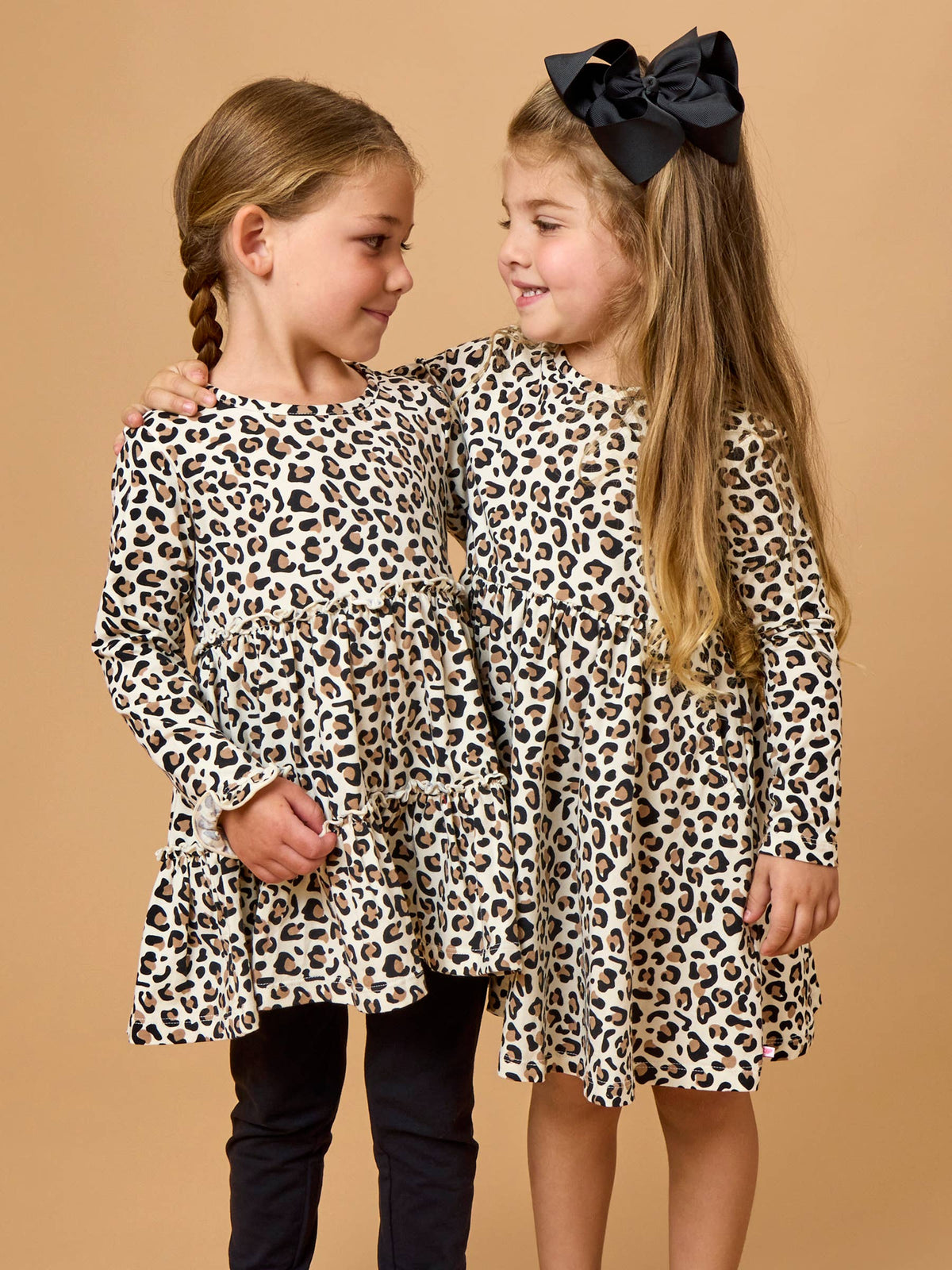 Girls Classic Leopard Knit Ruffle Tiered Tunic Top