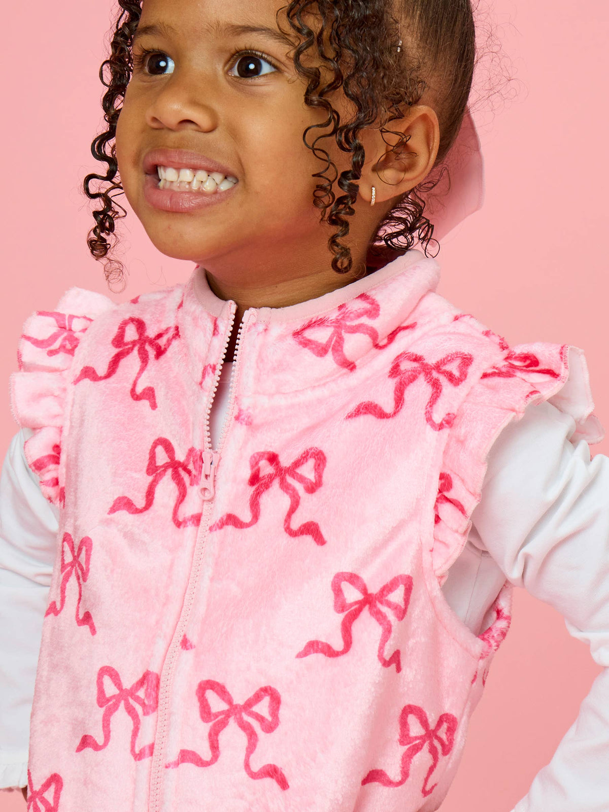 Girls Hot Pink Bows Ruffle Marshmallow Fleece Vest