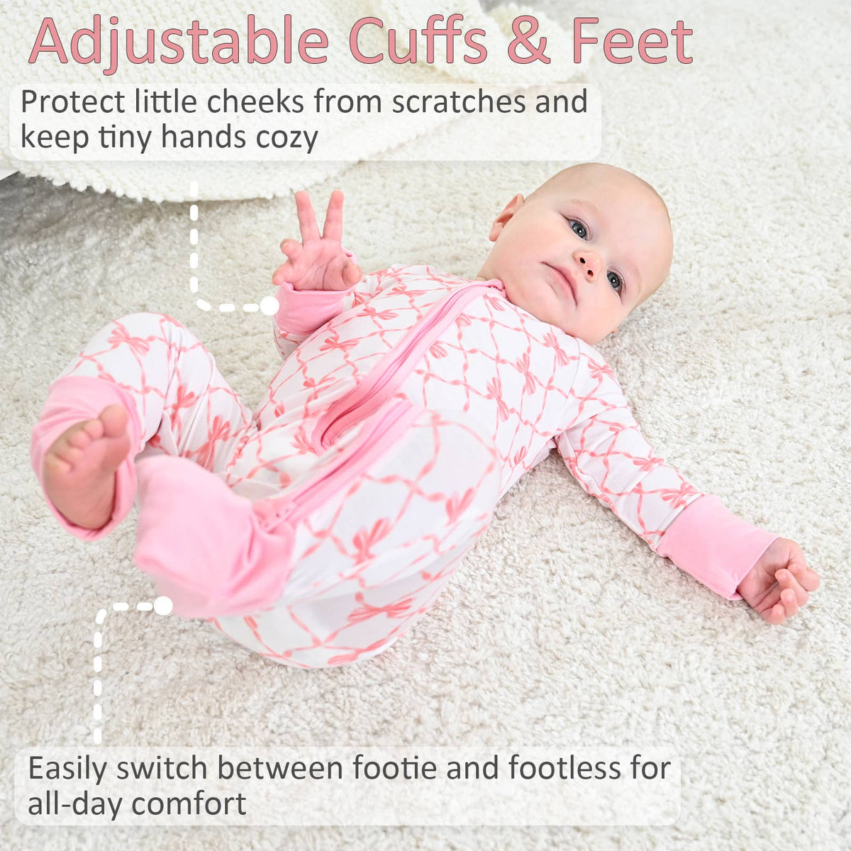Bamboo Baby Convertible Zipper Pajama Beautiful Bows