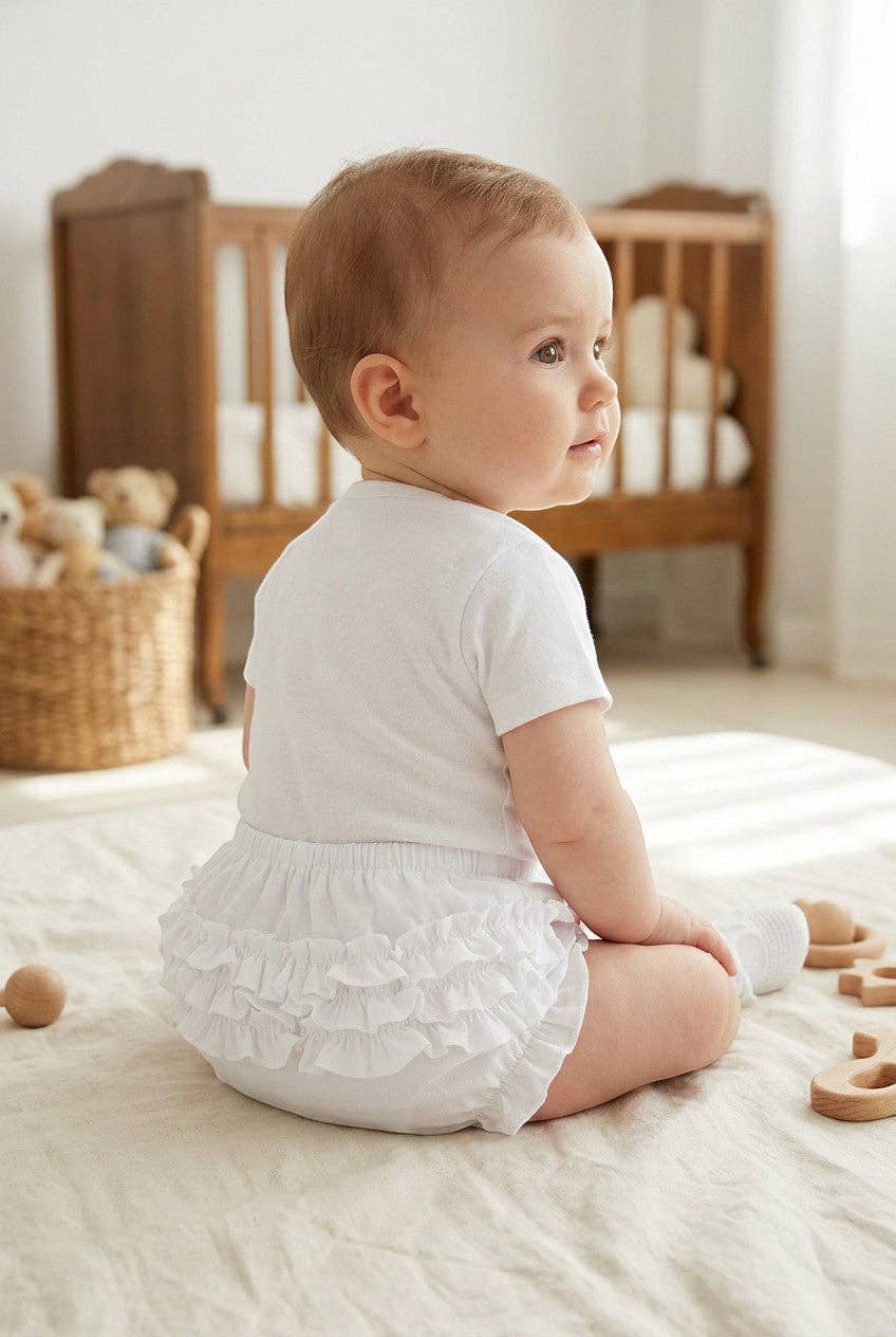 40019-Baby Girls Ruffle Diaper Covers - White Bloomers