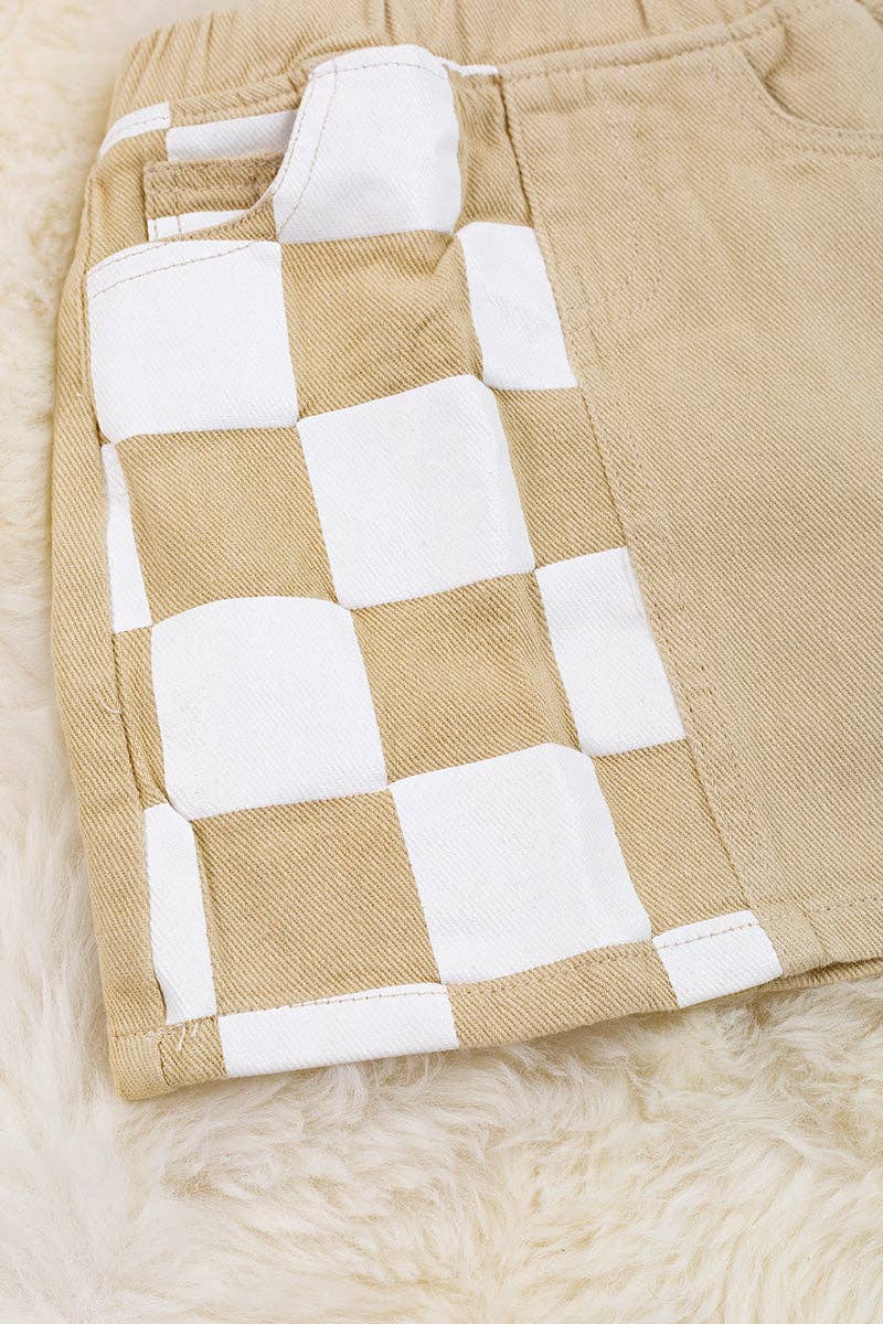 Ivory size printed checker denim skirt