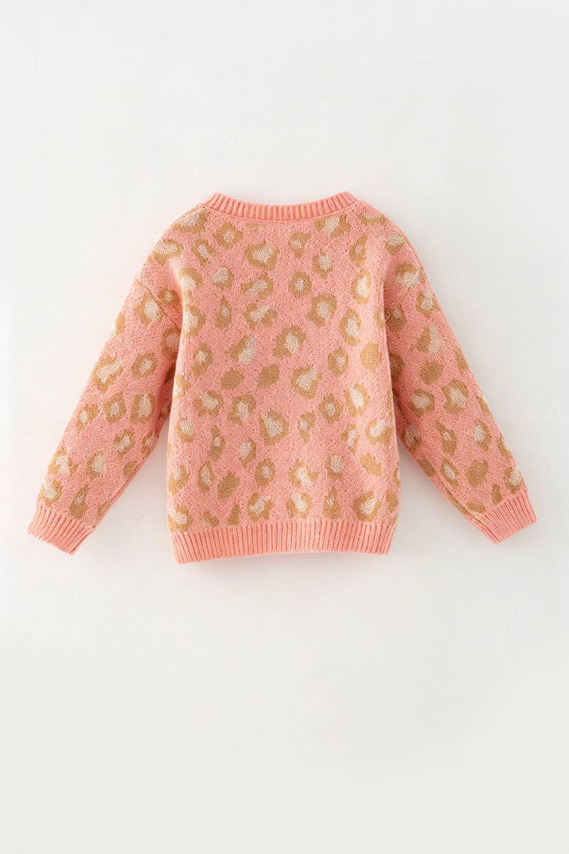 Coral animal print sweater w/front bows
