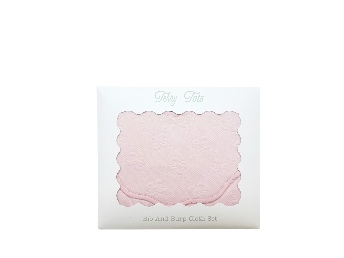 Bib & Burp Set - Pink Jacquard Bows
