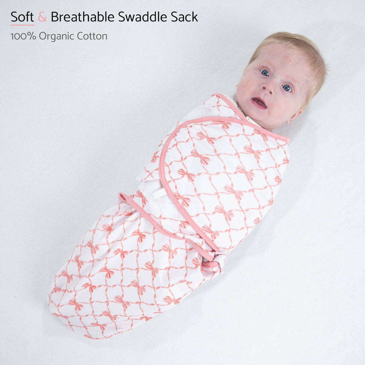 Cotton Velcro Newborn Swaddle Sack Beautiful Bows
