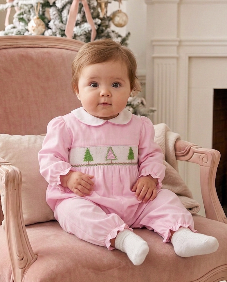 Smocked Christmas Tree Baby Girl Longall