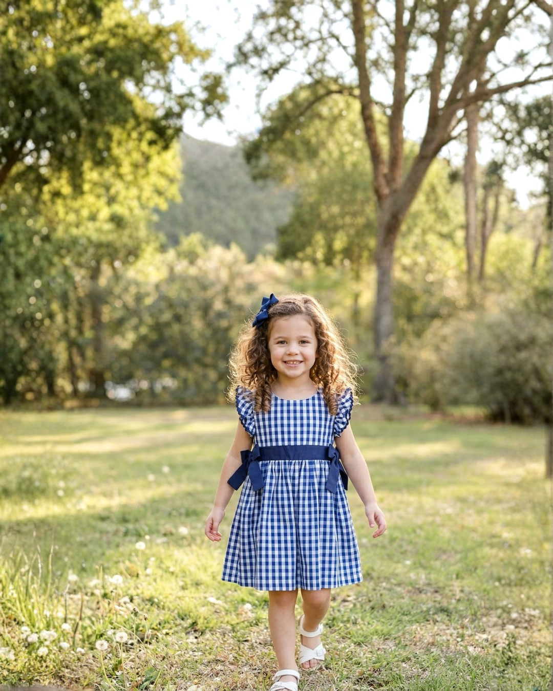 Royal Blue Gingham Ruffle Bow Dress