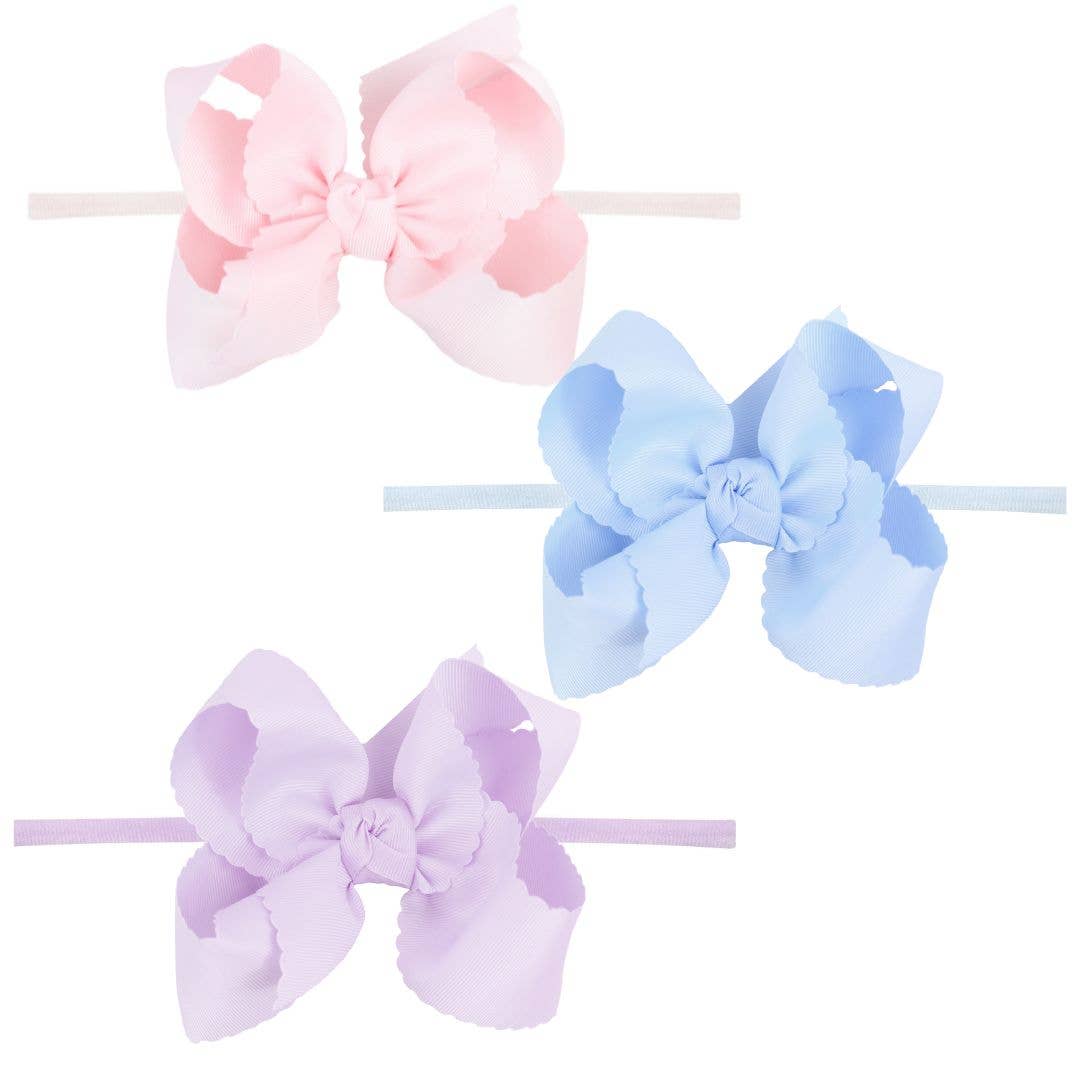 1/4" Nylon Pantyhose Headband w/ Scalloped Edge Bow