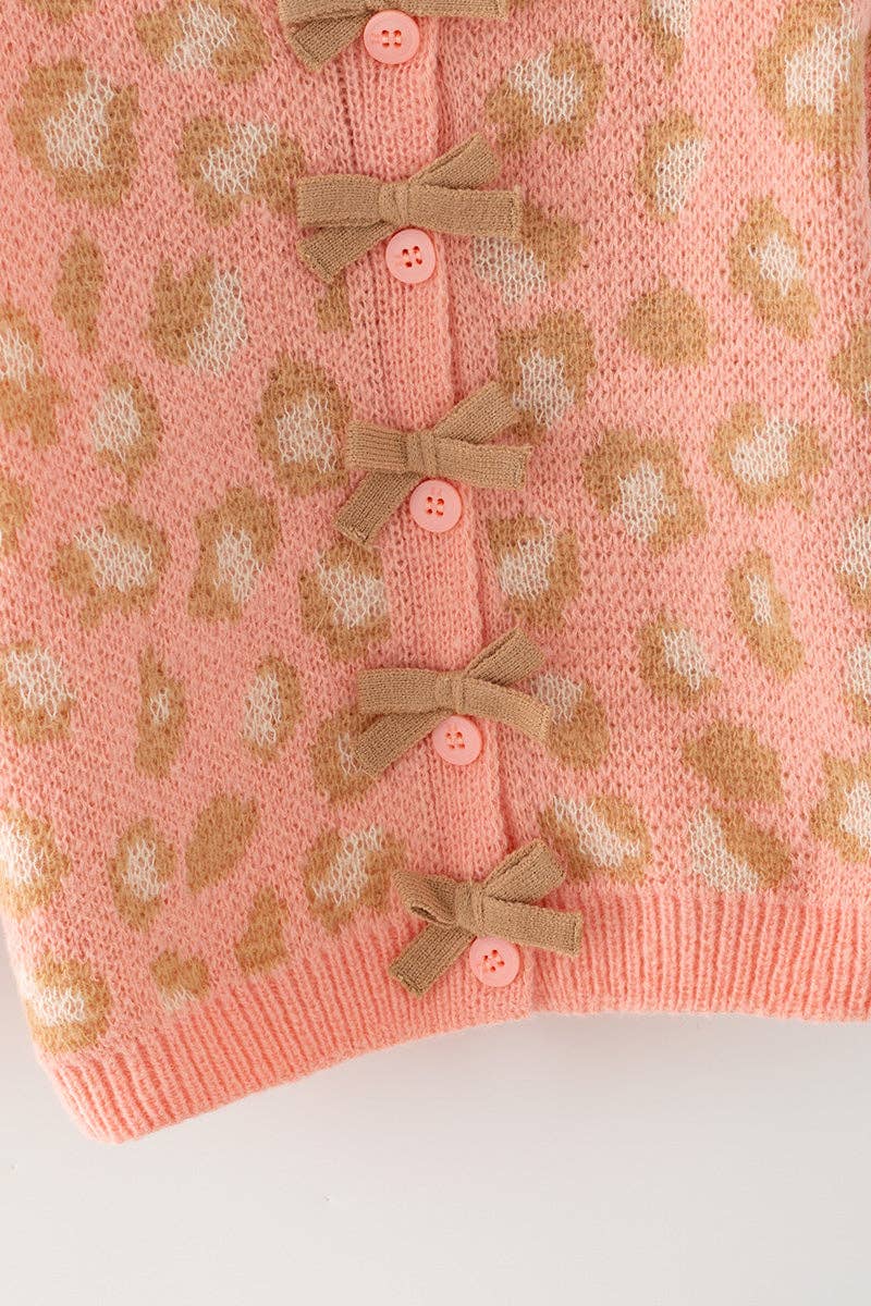 Coral animal print sweater w/front bows