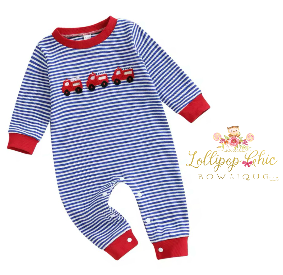 Baby Boy Fire Truck Embroidered Jumpsuit Romper Onesie