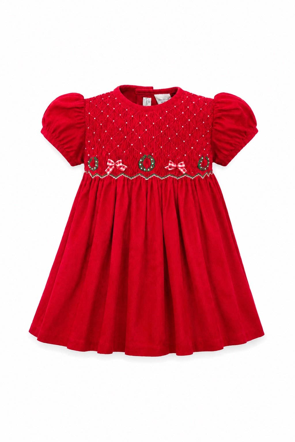 Smocked Christmas Corduroy Red Short Sleeve Toddler Girl Dress