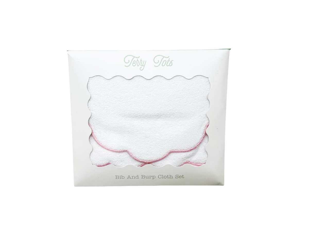 Bib & Burp Set - Pink Solid Scalloped Edge