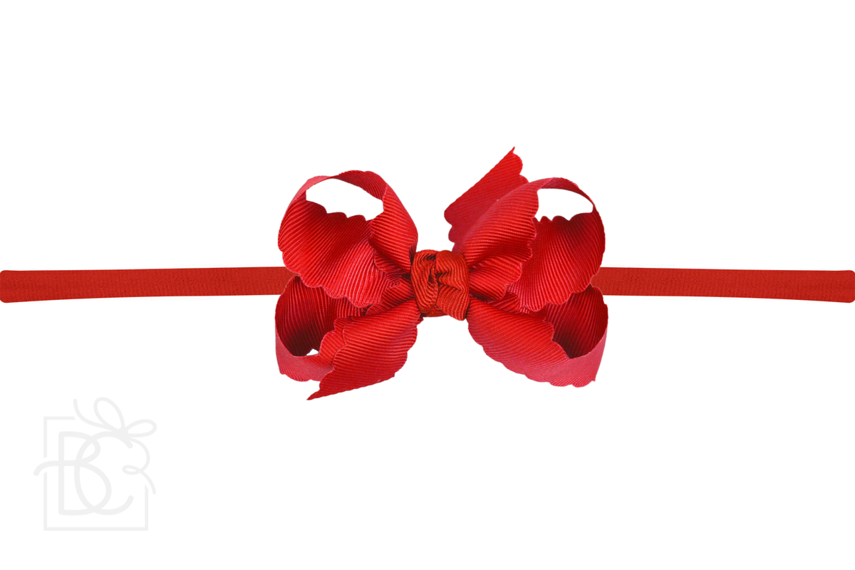 1/4" Nylon Pantyhose Headband w/ Scalloped Edge Bow