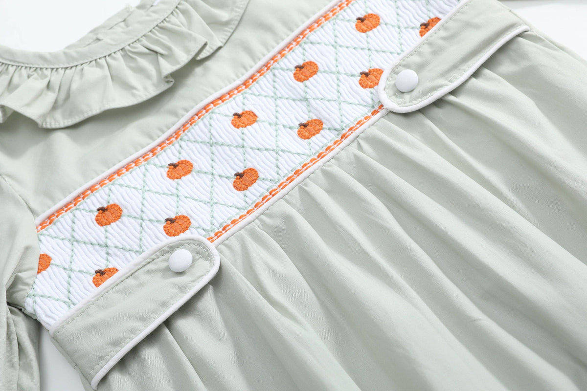 Sage Green Pumpkin Smocked Ruffle Romper