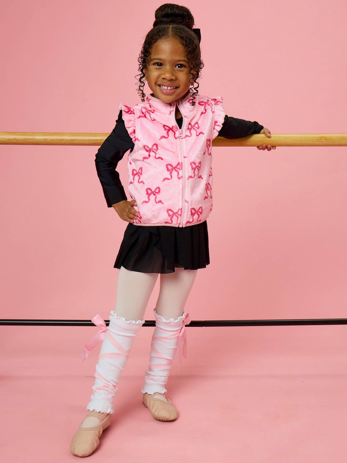 Girls Hot Pink Bows Ruffle Marshmallow Fleece Vest