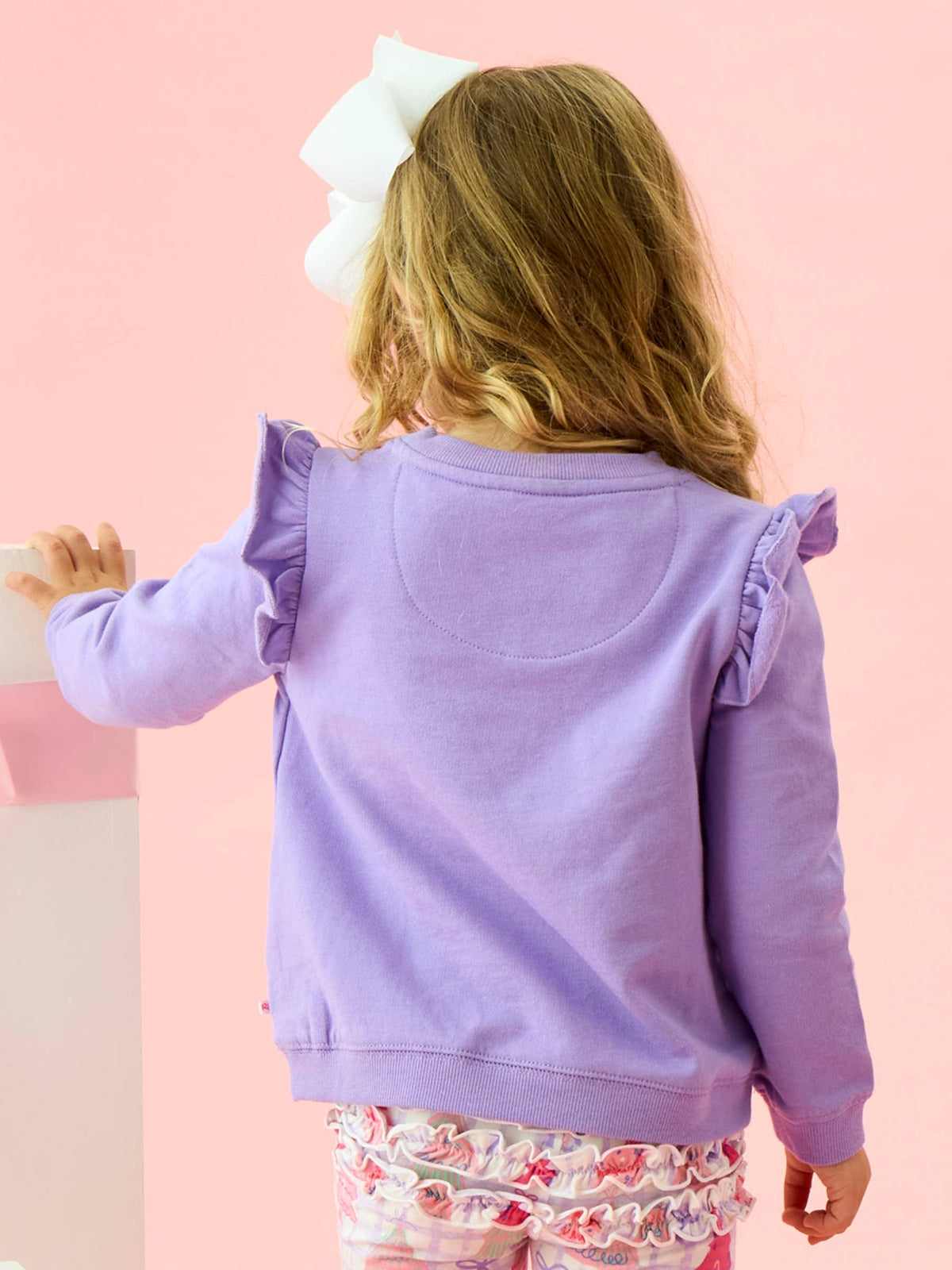 Girls Purple Christmas Tree Applique Flutter Sweatshirt
