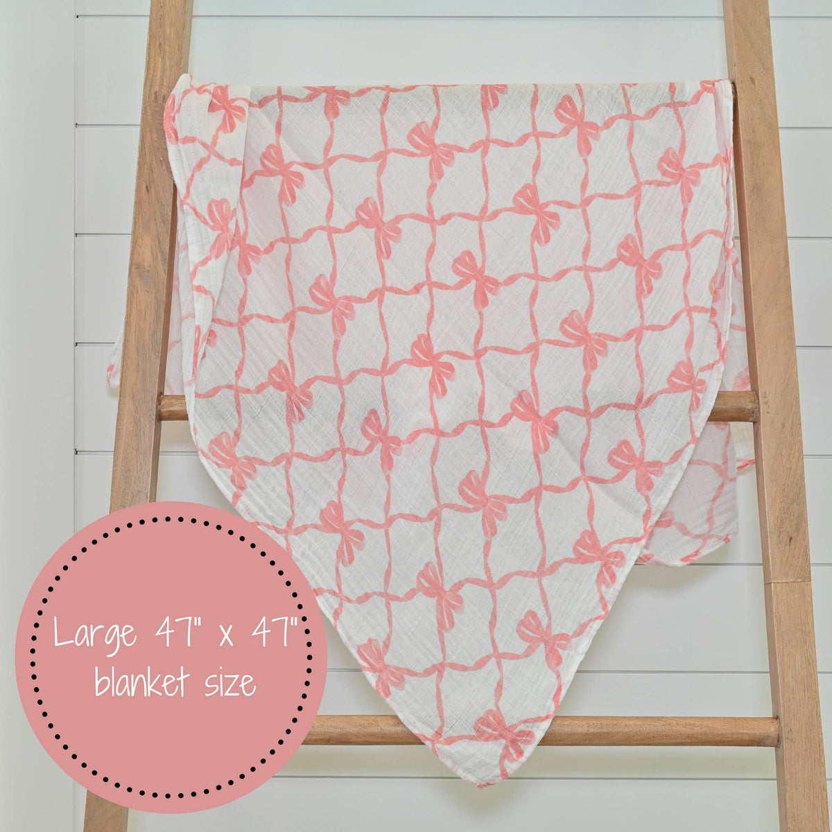 Baby Muslin Swaddle Blanket 47x47 Beautiful Bows