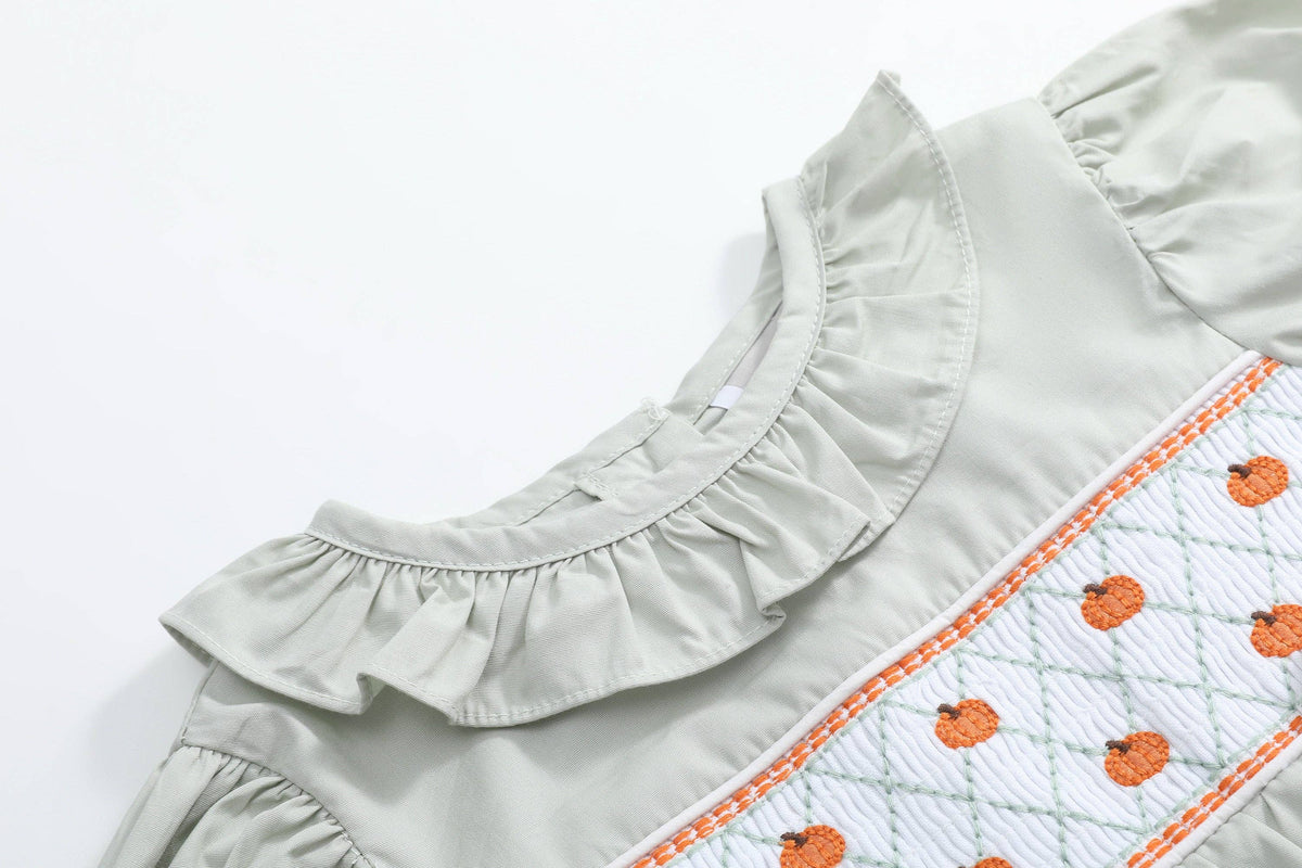 Sage Green Pumpkin Smocked Ruffle Romper