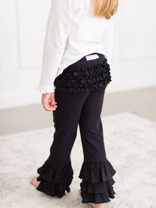 Toddler Girls Black Ruffle Flare Pants with Signature Rear Ruffles
