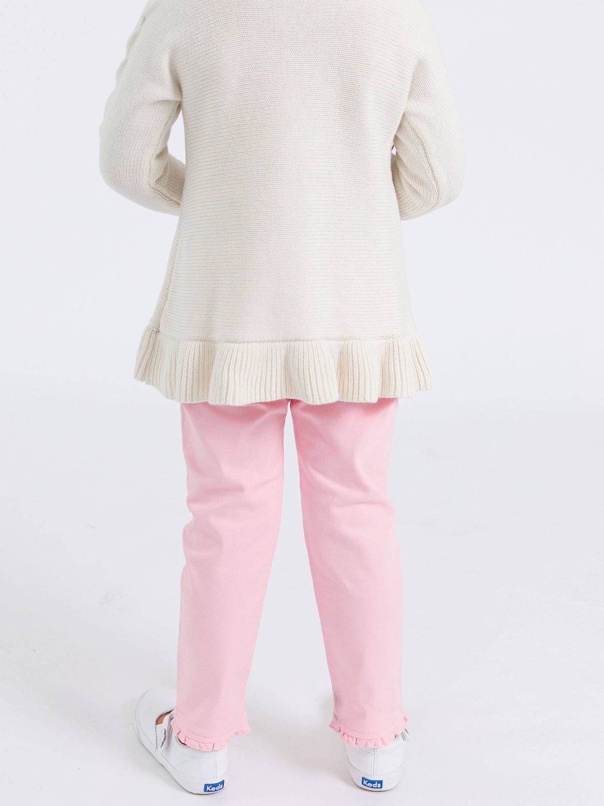 Girls Pink Stretch Denim Ruffle Straight Jeans