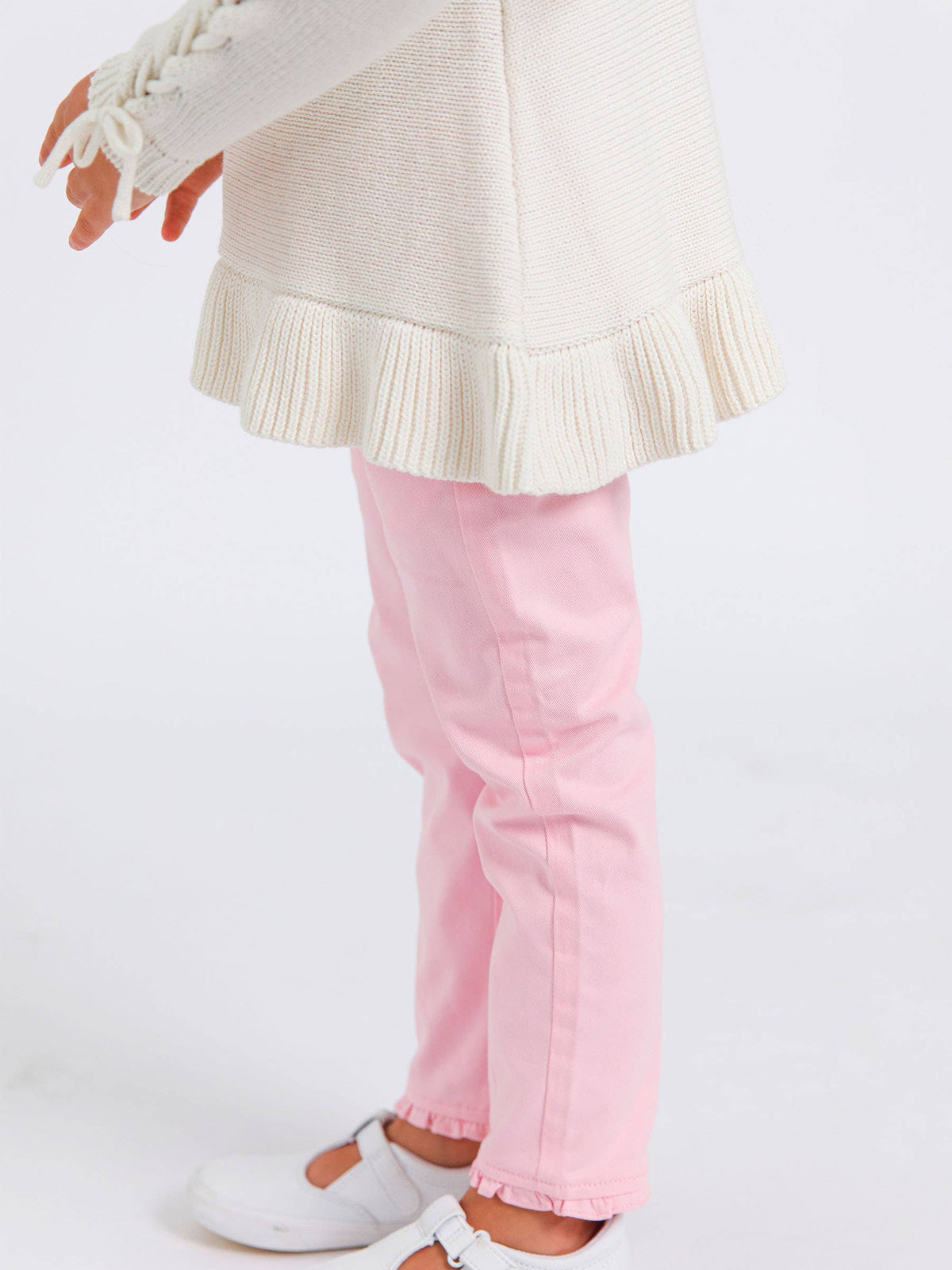 Girls Pink Stretch Denim Ruffle Straight Jeans