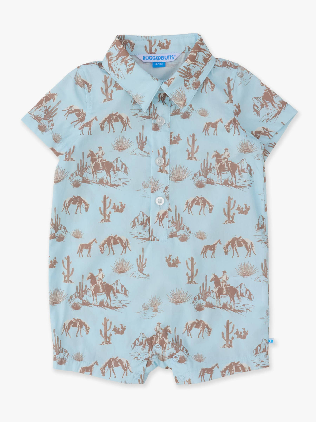Baby Boys Blue Western Trail Toile Short Sleeve Woven Button-Up Romper