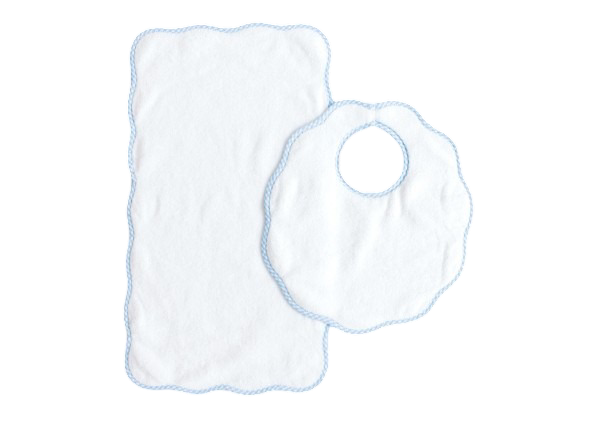 Bib & Burp Set - Blue Gingham Scalloped Edge