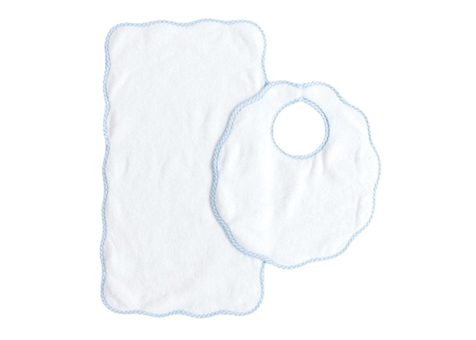 Bib & Burp Set - Blue Gingham Scalloped Edge