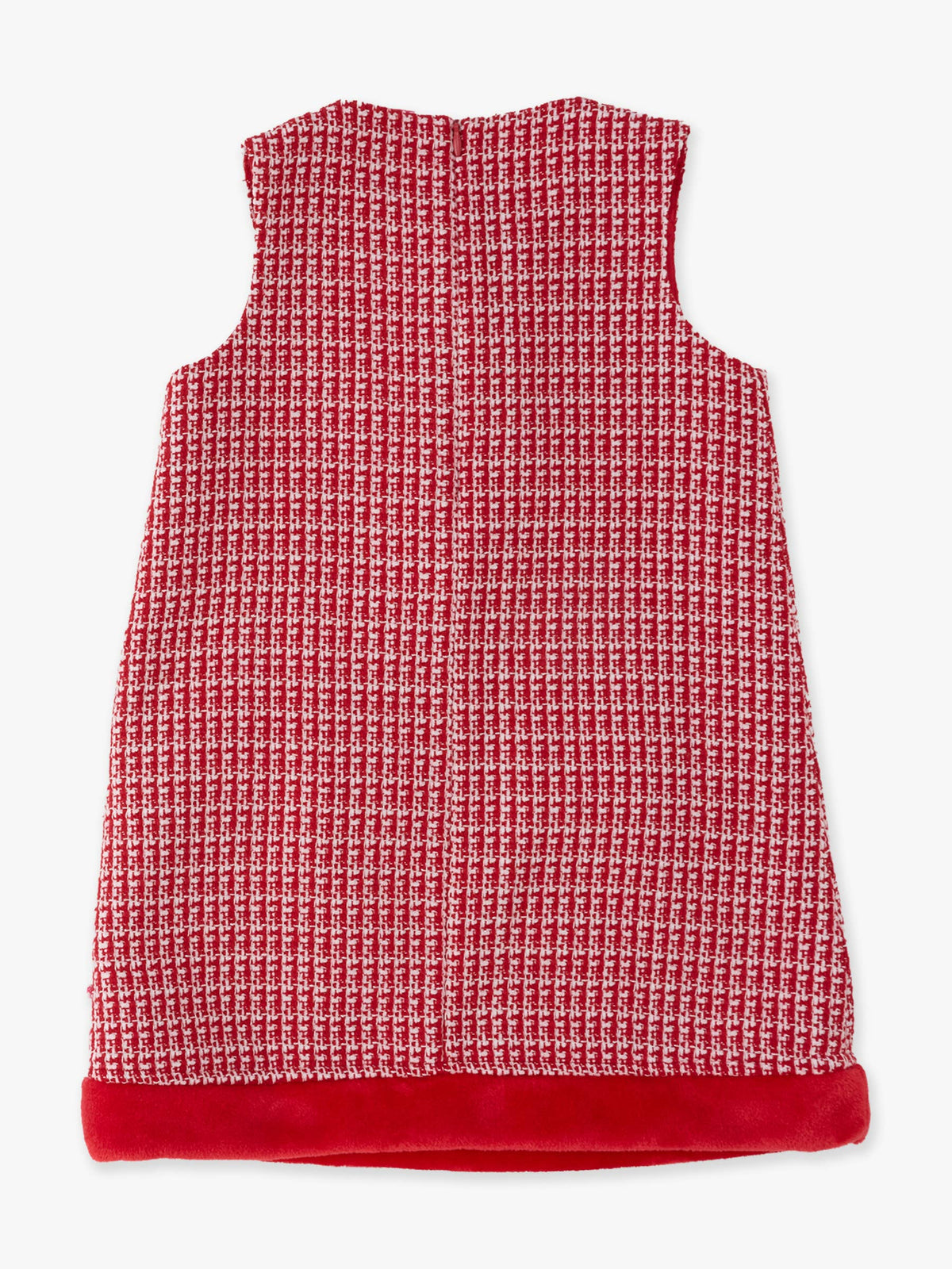 Girls Red Shimmer Tweed Sleeveless Pocket Bow Faux Fur Trim Dress