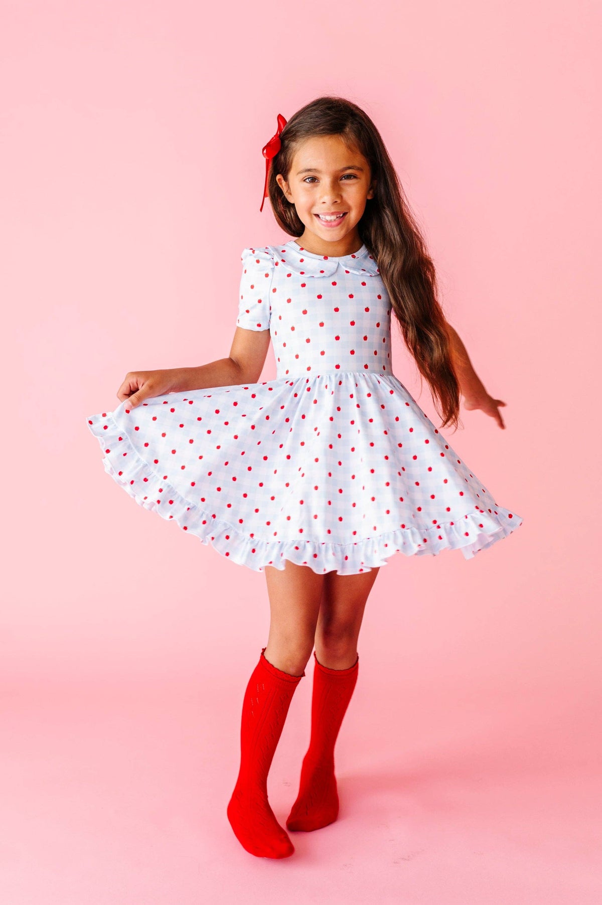 Bright Red Fancy Lace Top Knee High Socks