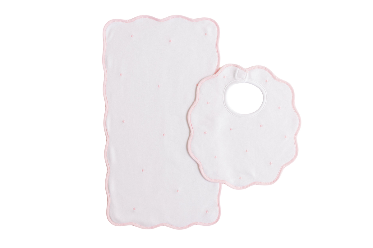 Bib & Burp Set - Pink Embroidered Dots