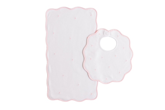 Bib & Burp Set - Pink Embroidered Dots