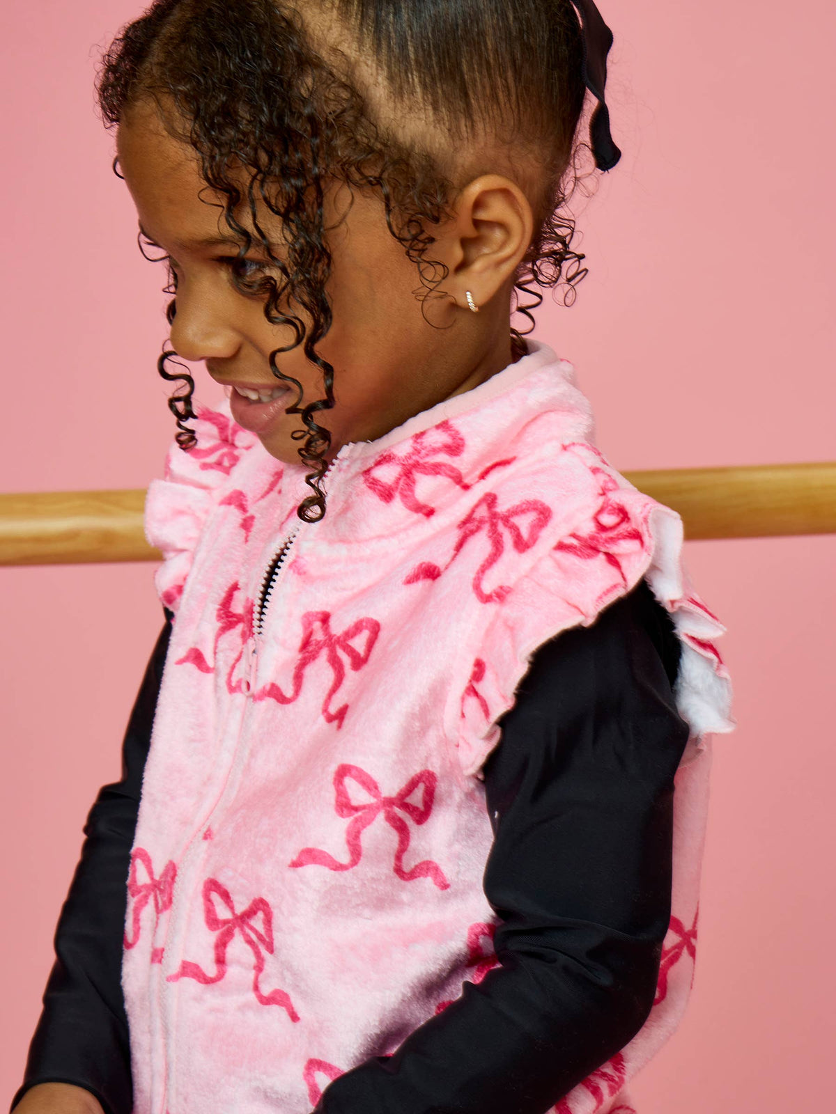 Girls Hot Pink Bows Ruffle Marshmallow Fleece Vest