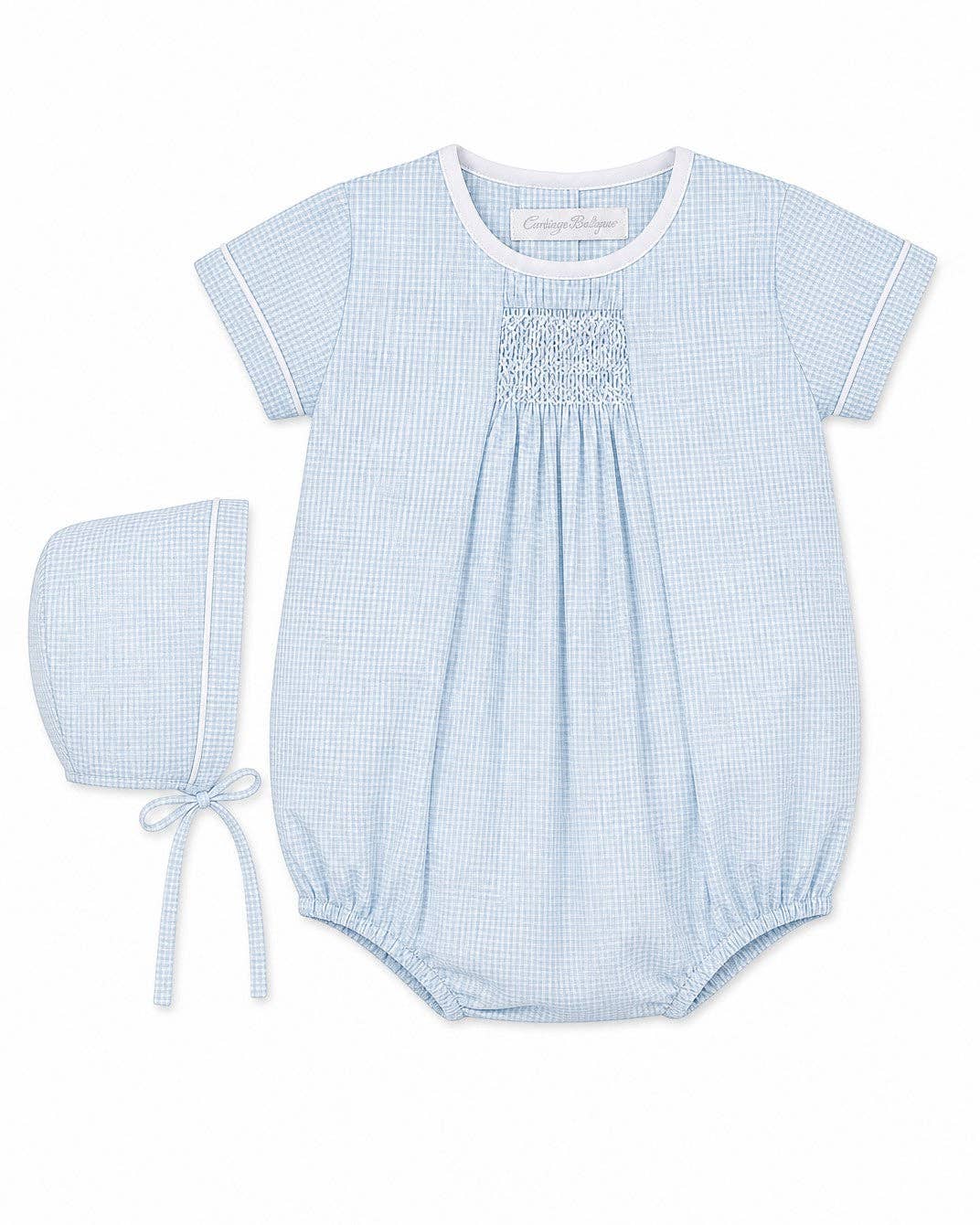 Carriage Boutique Smocked Gingham Bubble and Bonnet Set